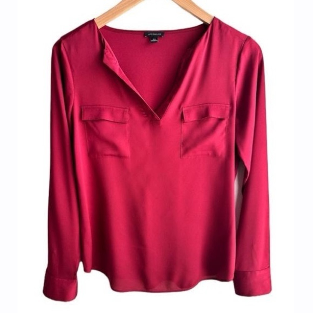 Ann Taylor Elegant Red Long Sleeve Blouse